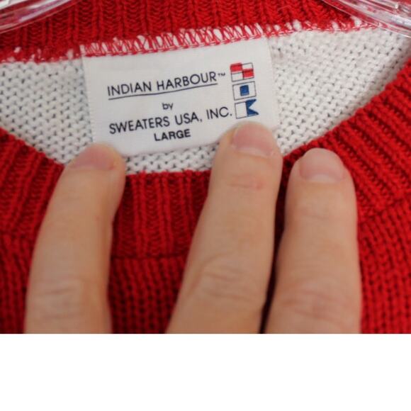Vintage Indian‎ Harbour Sweater Made in USA 3/4 Sleeve Red  Sailboat Size Large - Picture 7 of 9